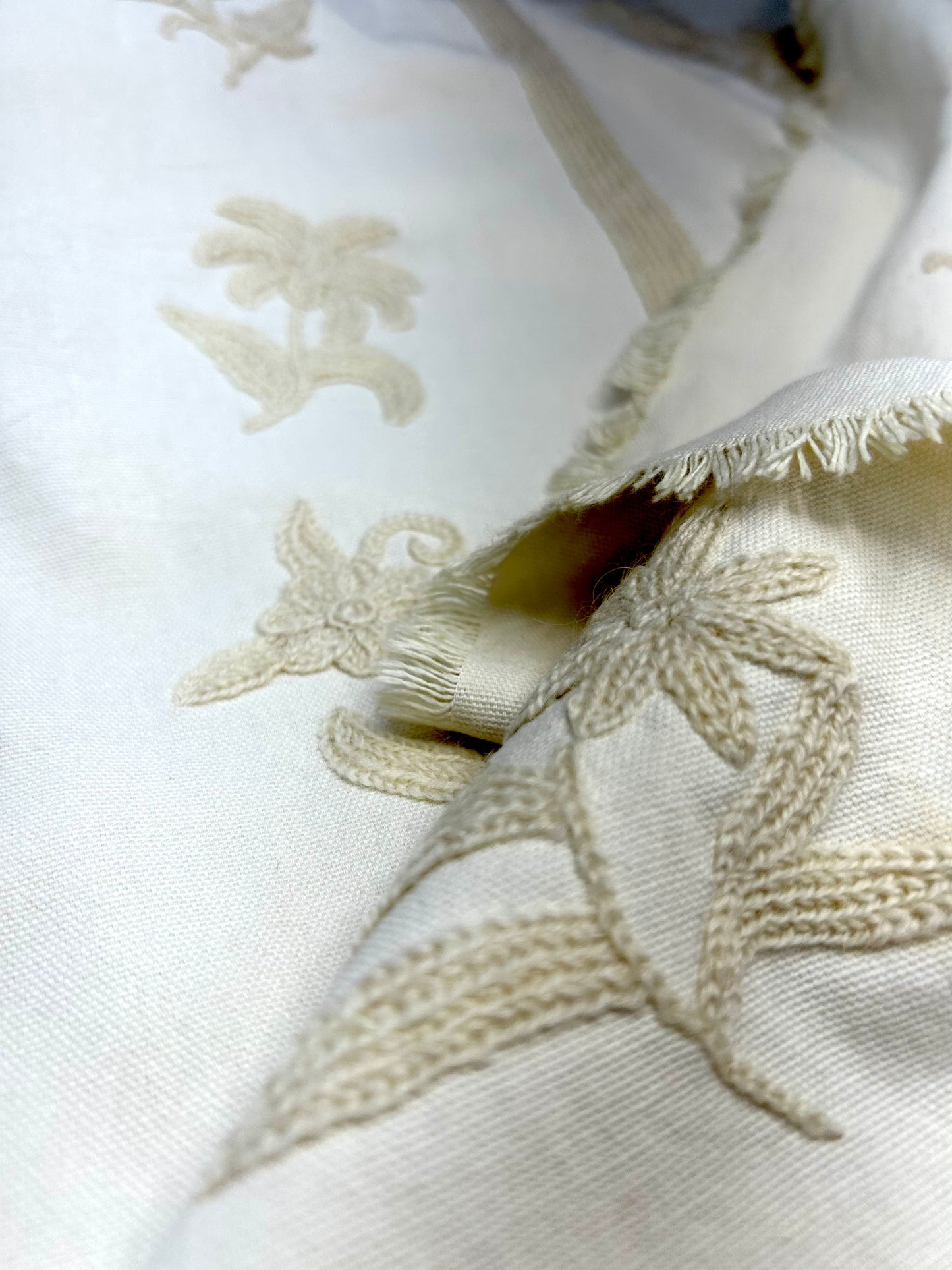 Embroidered Floral Stripe Fabric – Ivory & Taupe