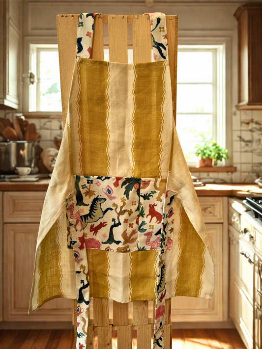 Apron - Yellow stripe with colorful animal print
