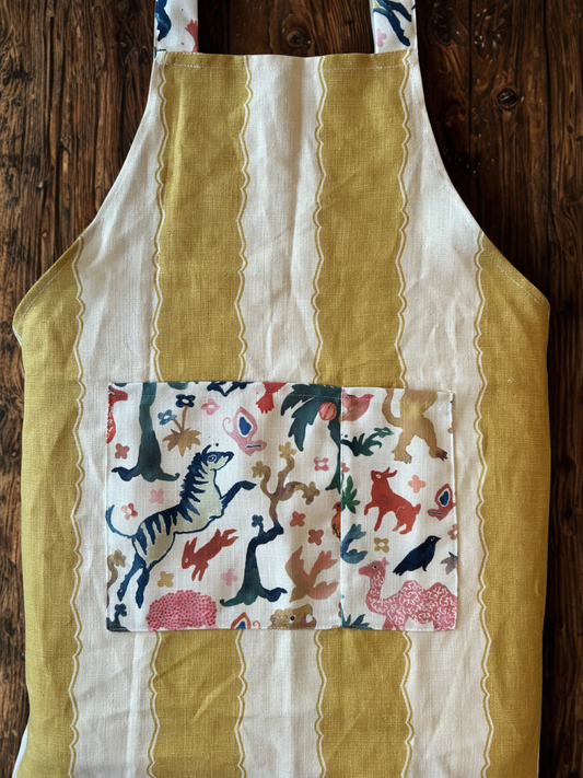 Apron - Yellow stripe with colorful animal print