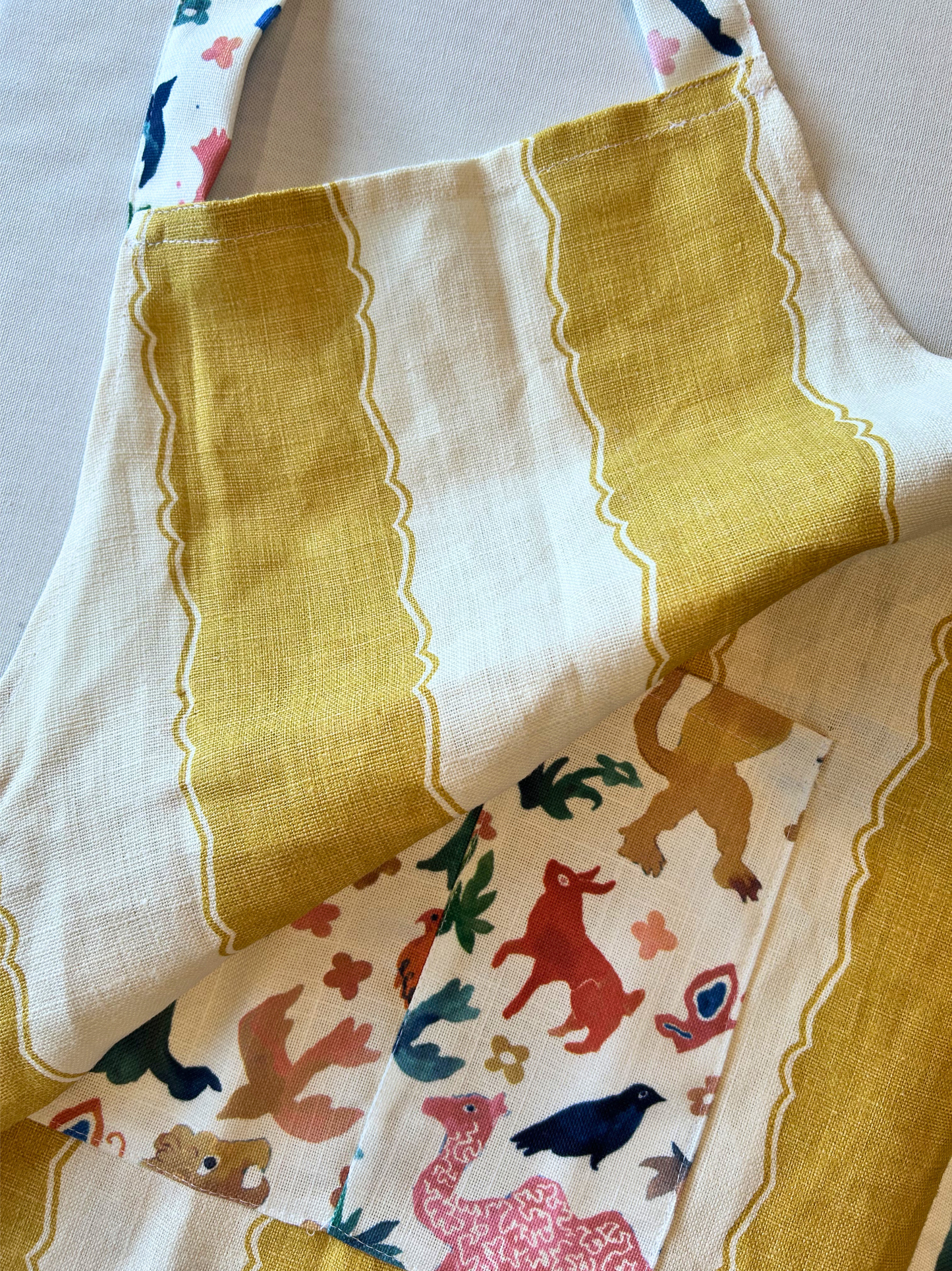 Apron - Yellow stripe with colorful animal print