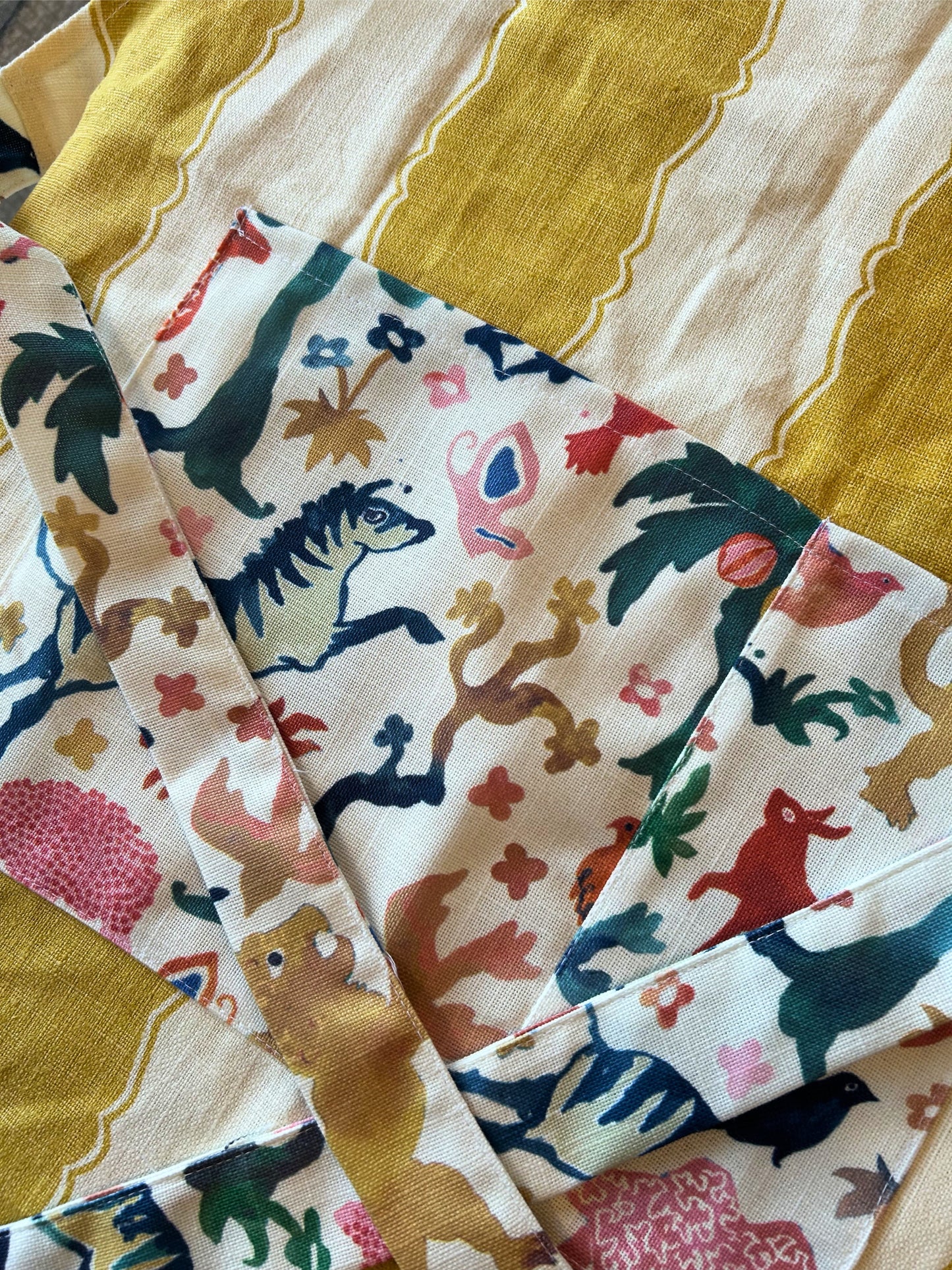Apron - Yellow stripe with colorful animal print